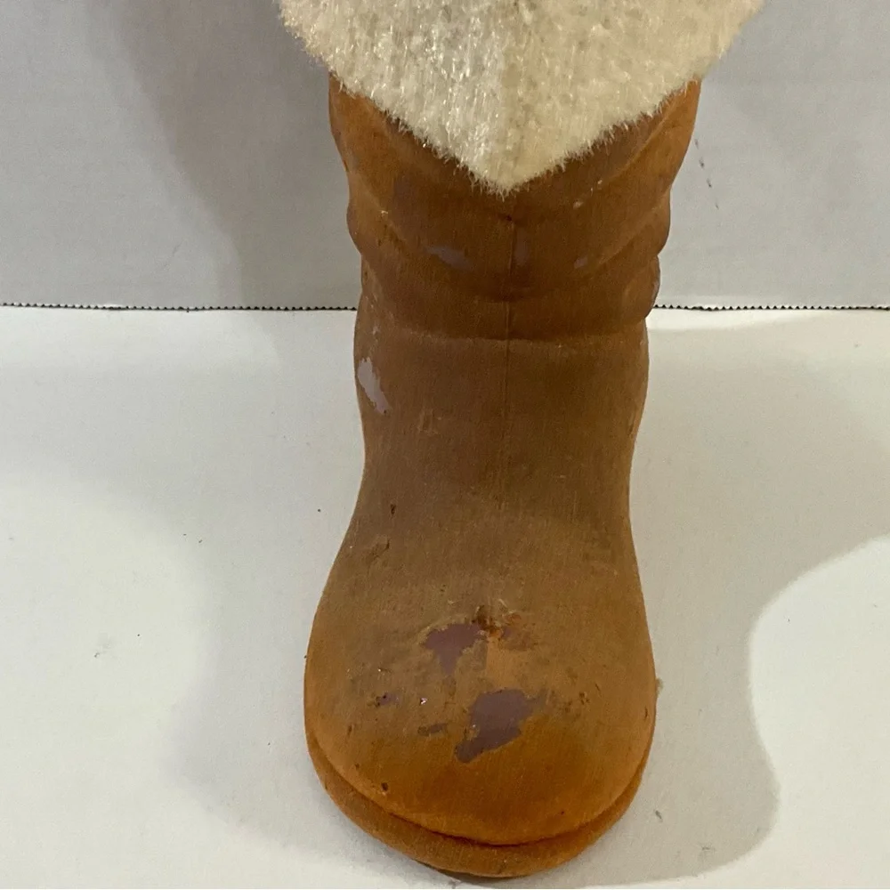 Vintage Christmas Flocked Santa in a Flocked Brown Boot MCM